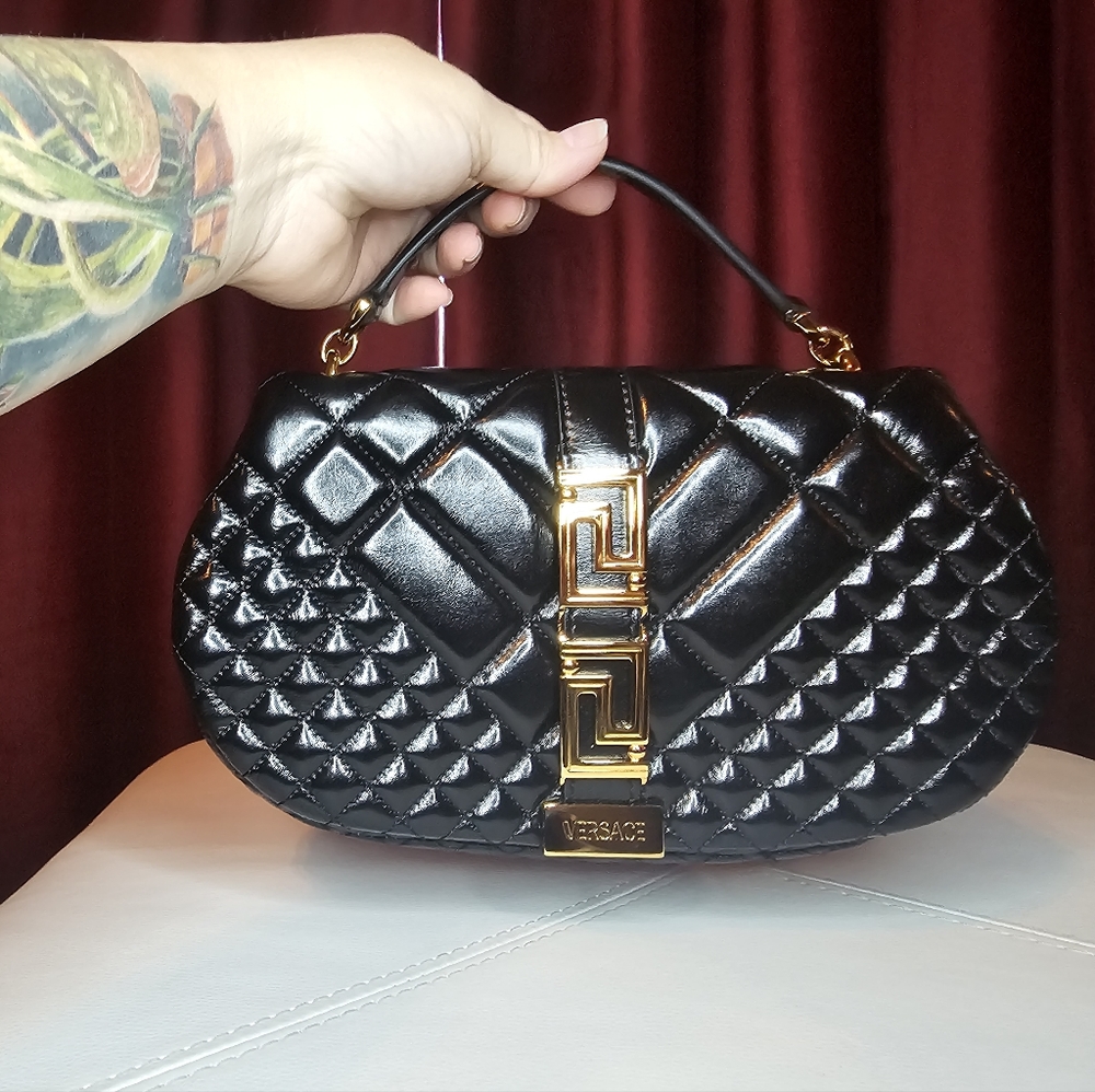 VersaceGreca Goddess Medium Leather Top Handle Handbag NWT